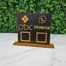 Placa com Dois Símbolos Pix Wif-fi Google Instagram Display para Mesa/Balcão