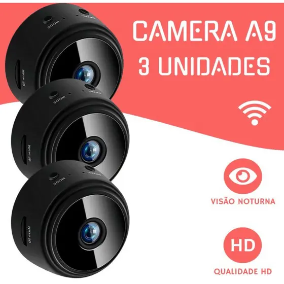 Kit 3 2 e 1 Câmeras A9 HD Mini com visão noturna Wifi Câmera 1080P Vigilância