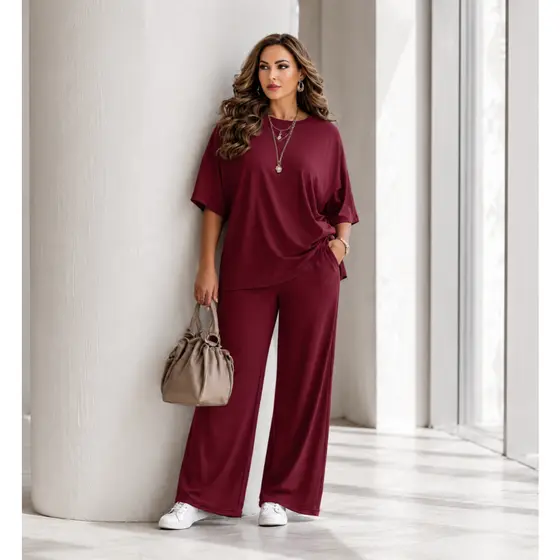 Conjunto Feminino Viscolycra Calça + Blusa Manga curta Casual elegante y confortavel veraõ 2026
