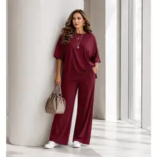 Conjunto Feminino Viscolycra Calça + Blusa Manga curta Casual elegante y confortavel veraõ 2026