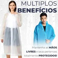 Kit 2 Capa Chuva Adulto Confortável Adolescente Capuz Impermeável Unissex
