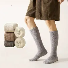 Kit 3 pares Meião De Lã Grosso Forrado Pelinho Super Quente Coral Femininos Meias De Chão De Outono E Inverno