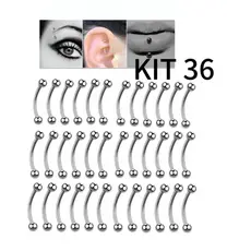 kit 36 Unidades Piercing Micribell Básico bolinha vertical Labret sobrancelha Aço cirúrgico Brbell