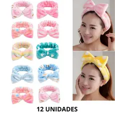 Kit - 12 Faixas de Cabelo Laço/Toalha/Maquiagem- Estampada