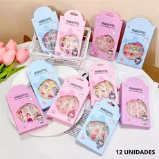12 unidades Unha Postiças Infantil Desenhos Decorados Para Criança