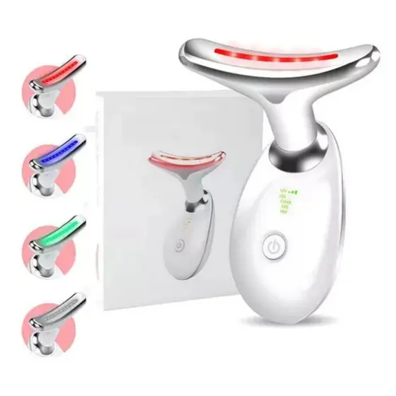 Massageador Facial LED 7 Cores - Modos, Aparelho Anti-Rugas para Rosto e Pescoço, Tratamento Estético Vibratório com Luz