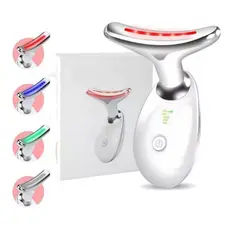 Massageador Facial LED 7 Cores - Modos, Aparelho Anti-Rugas para Rosto e Pescoço, Tratamento Estético Vibratório com Luz