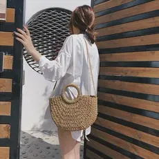 bolsa feminina de praia palha meia redondada lua verão
