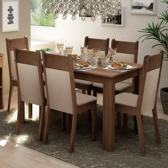 Sala de Jantar Jaíne Mesa de Madeira com 6 Cadeiras Madesa