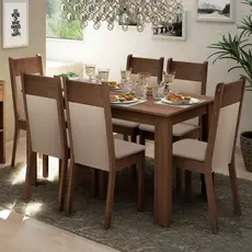Sala de Jantar Jaíne Mesa de Madeira com 6 Cadeiras Madesa