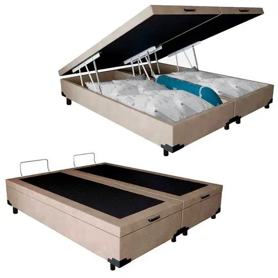 Cama Box Baú Queen Bipartido Suede Sereneprime na cor Bege 158x198x44