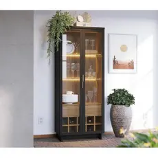 Cristaleira Ambiente Guanabara Preto Acetinado Noce Milano - Colibri