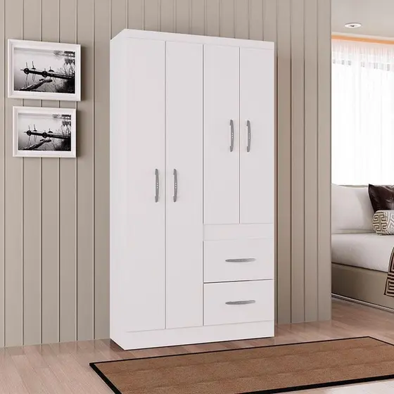 Guarda Roupa Solteiro Milão 4 Portas Branco Brilho - Poquema