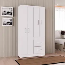 Guarda Roupa Solteiro Milão 4 Portas Branco Brilho - Poquema