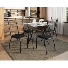 Mesa De Jantar Bruna 100x60 Cm Com Granito Ocre Itabira Com 4 Cadeiras 063 Preto - Artefamol