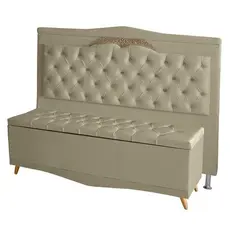 Kit Cabeceira De Cama Box E Calçadeira Baú Madri Queen 160 Cm Suede Bege Do Lar Móveis E Decoração