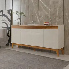 Buffet Aparador Ripado Com 4 Portas Monaco 180cm - Off White E Cedro
