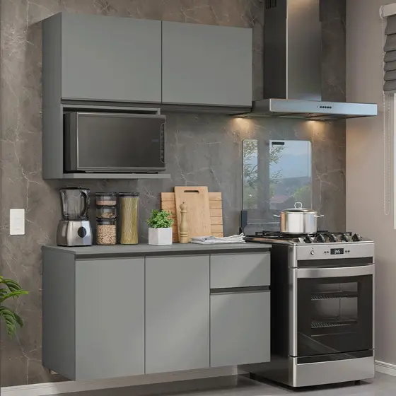 Armário De Cozinha Compacta 120 Cm Suspensa Cinza Nice Madesa 06