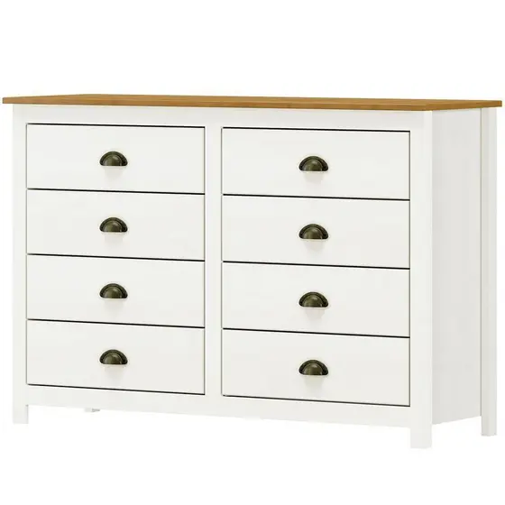 Comoda 8 Gavetas Madeira Maciça 125 Cm 9102 Branco Freijo Milani Store