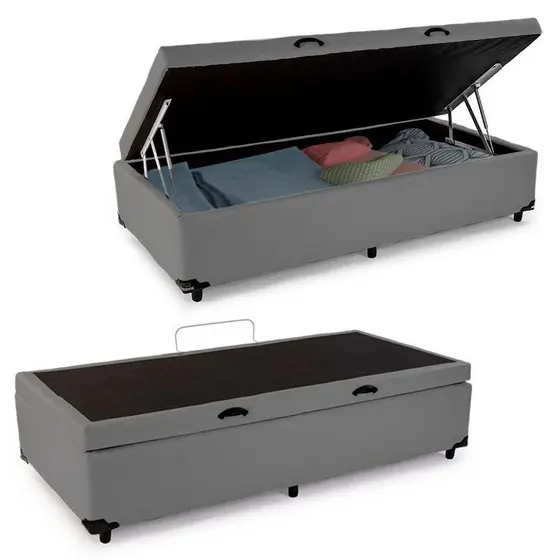 Cama Box Baú Solteiro Sintético Cama Cinza 88x188x45cm