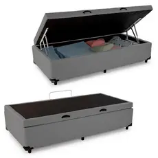 Cama Box Baú Solteiro Sintético Cama Cinza 88x188x45cm