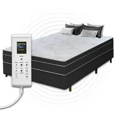 Cama Box Casal + Colchão Com Massageador Espuma D33 Função Ortopédica 138x188cm Preto