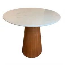 Mesa De Jantar Cone 80cm Base Madeira Mogno E Tampo Mármore
