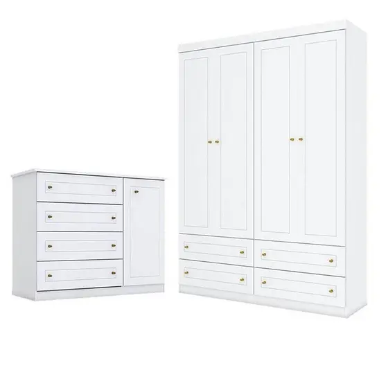 Cômoda E Guarda Roupa Infantil Mississipi 4 Portas Branco Hp - Henn