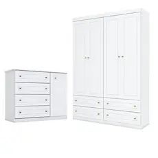 Cômoda E Guarda Roupa Infantil Mississipi 4 Portas Branco Hp - Henn