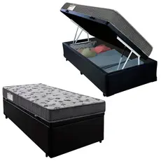 Cama Box Baú Solteiro Sintético + Colchão De Espuma D33 Sereneprime 88cm Preto