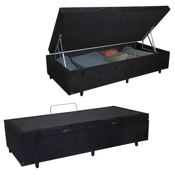 Cama Box Baú Solteiro Suede Serene Preto 88x188x44
