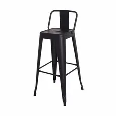 Banqueta Tolix Iron Com Encosto Preto Fosco Industrial Aço Cozinha Bar Bistrô Bancada