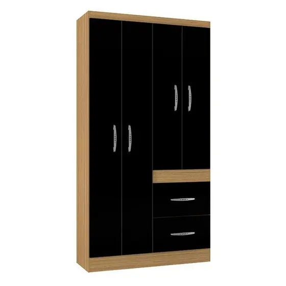 Guarda Roupa Solteiro Milão 4 Portas Damasco Preto - Poquema