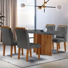 Mesa Olímpia 120cm Mdf Vidro Canto Reto 4 Cadeiras Athenas