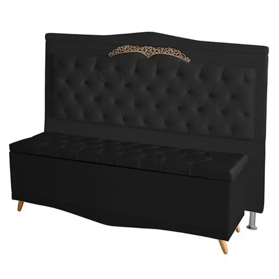 Kit Cabeceira De Cama Box E Calçadeira Baú Madri Casal 140 Cm Suede Preto Do Lar Móveis E Decoração