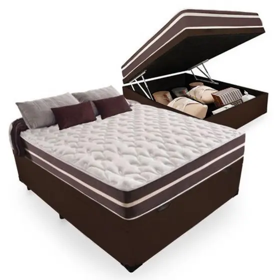 Cama Box Baú Casal + Colchão De Molas Classic Superlastic 138x188x64 Marrom