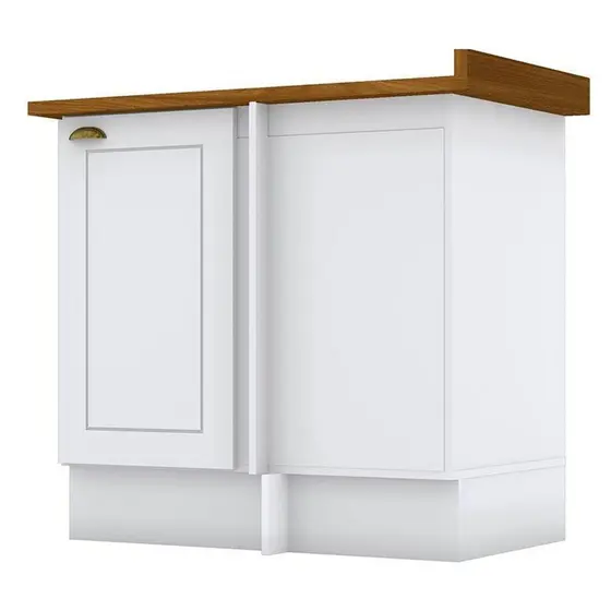 Balcão Canto Reto 1 Porta Americana Branco Com Tampo Nature - Henn