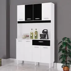 Cozinha Ambiente Kit Cassia 8 Portas disponível na cor Branco Preto - Poquema