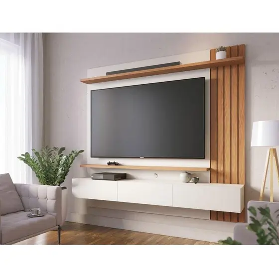 Painel Para Tv Home Suspenso Juriti 1.8 Off White Matte Freijó - Colibri