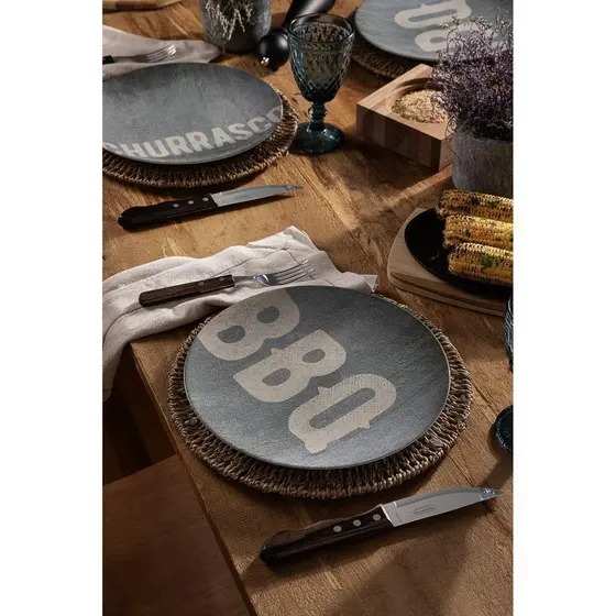 Kit Prato Raso Tramontina Churrasco Stone Em Porcelana 28 Cm 06 Peças