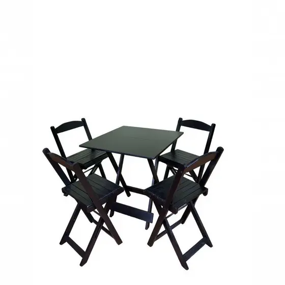 Conjunto Dobrável 70x70 Com 4 Cadeiras Preto