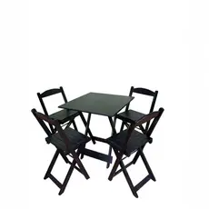 Conjunto Dobrável 70x70 Com 4 Cadeiras Preto