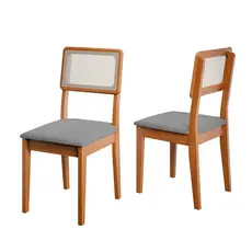 Conjunto 2 Cadeiras Encosto Em Tela Sala De Jantar Santiago Dobuê Madeirado / Cinza