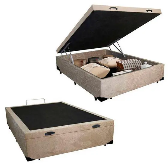 Cama Box Baú Casal Suede Cama Bege 138x188x45cm