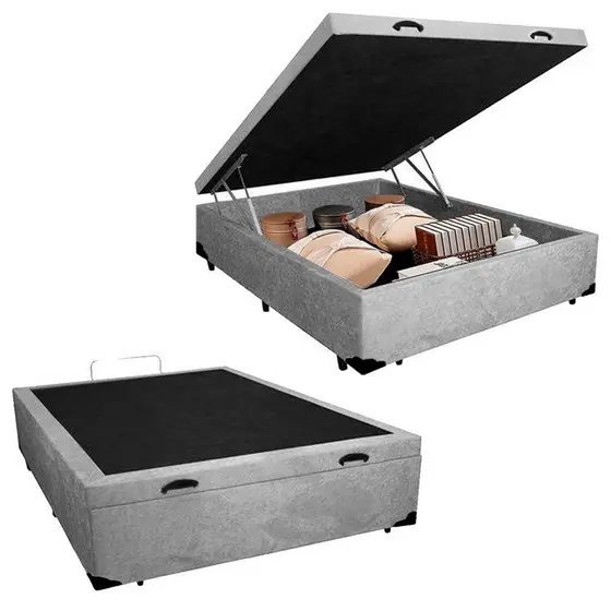 Cama Box Baú Casal Suede Cama Cinza 138x188x45cm