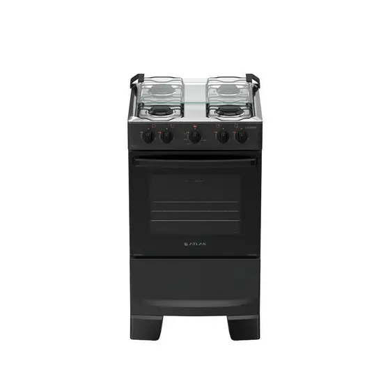 Fogão 4 Bocas Atlas Coliseum Plus Mesa De Inox A Gás Manual Preto