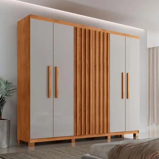 Guarda Roupa Casal Roma Mdf 6 Portas 2 Gavetas Com Pés Naturalle/off White Com Pés