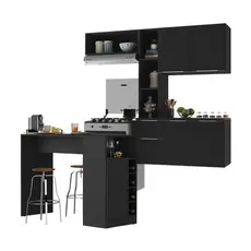 Armário De Cozinha Compacta Com Bancada Americana Sofia Multimóveis Mp2196 Preto Preto