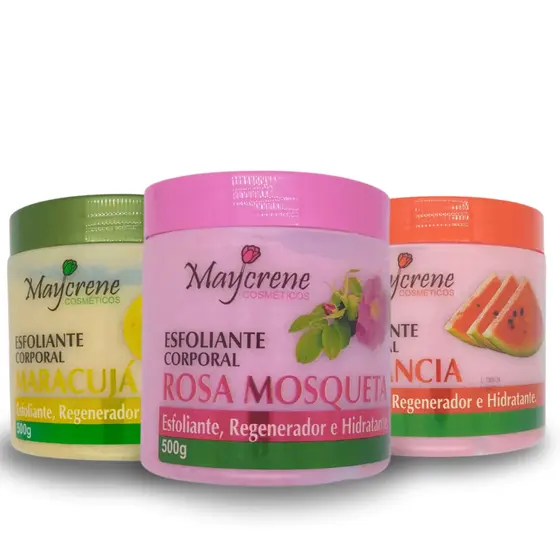 Kit 3 Esfoliantes Corporal Rosa Mosqueta + Maracuja + Melancia Loção Dia a Dia Maycrene
