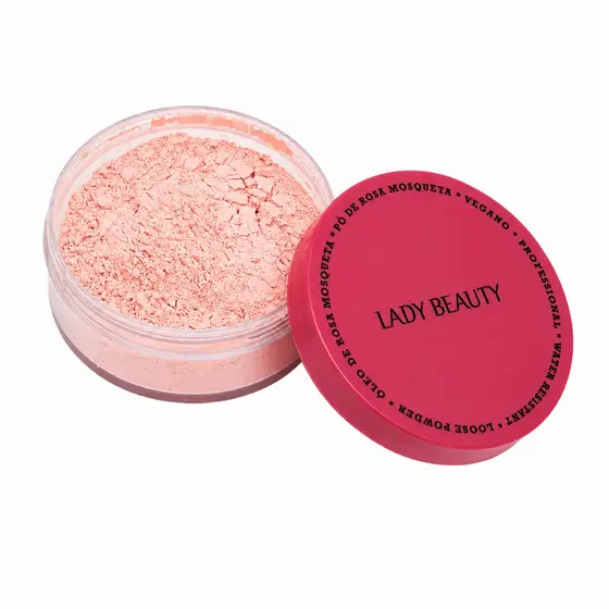 Pó Solto Facial Rosa Mosqueta Lady Beauty Vegano Maquiagem